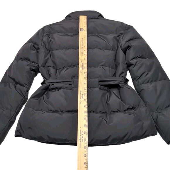 GARNET HILL Puffer Jacket Womens Size 4 S Black Down Feather Hip Length Belted - Picture 15 of 16